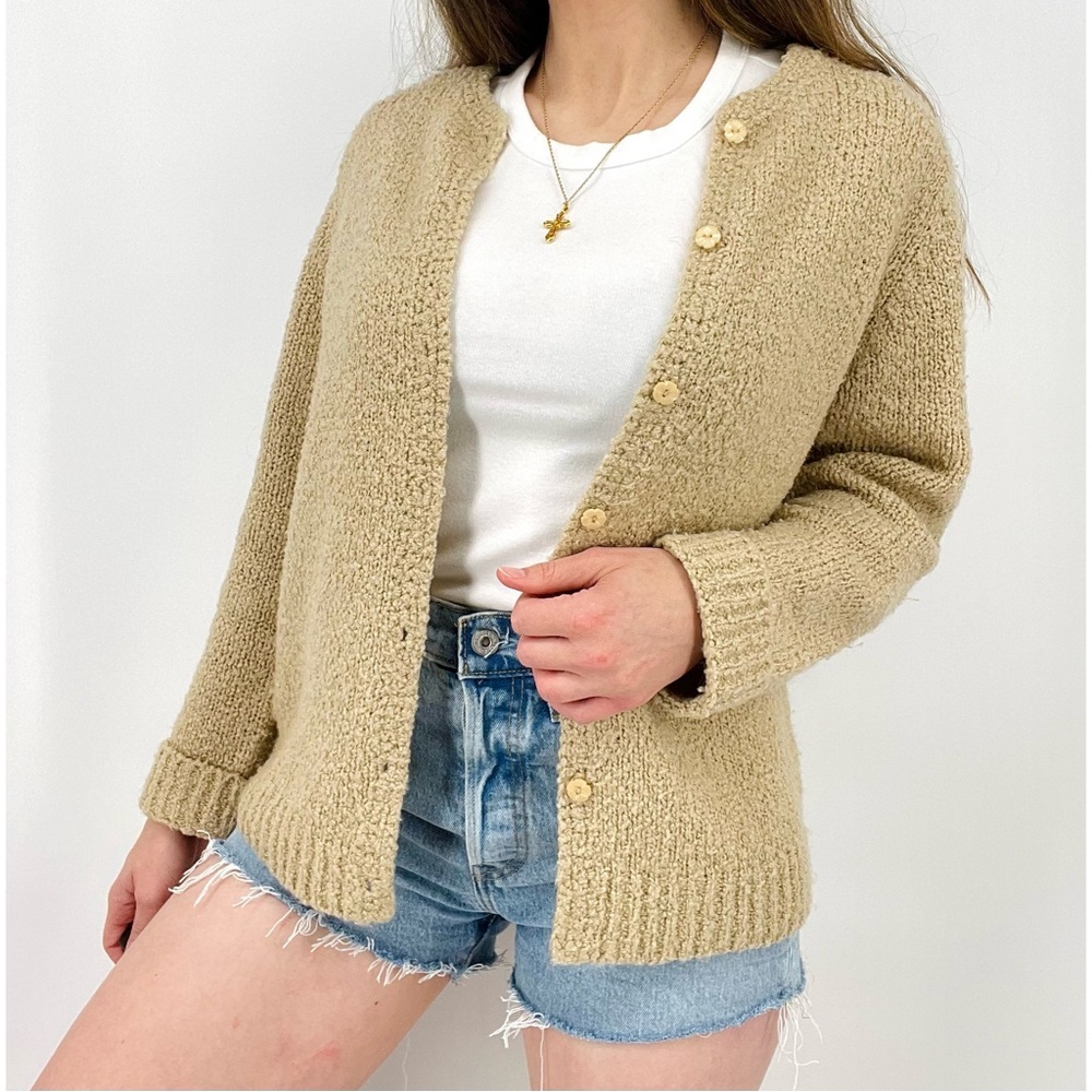 Cozy Open-Front Knit Cardigan Sweater in Beige